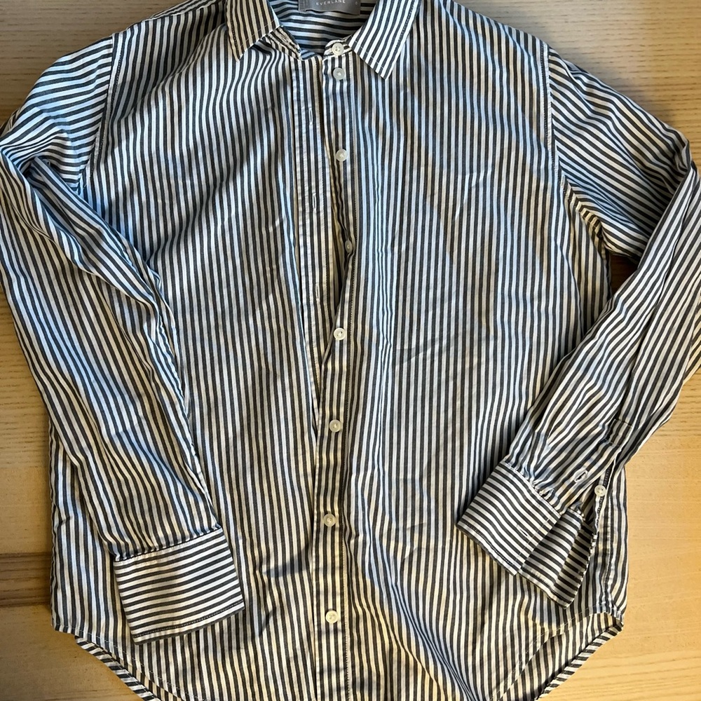 Everlane Women’s Classic Blue and White Striped Shirt